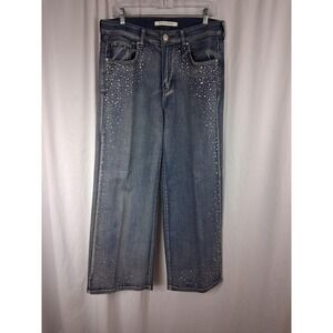 9th & Main Jeans Womens 16 Blue Wide Leg Rhinestone Stud Embellished Denim